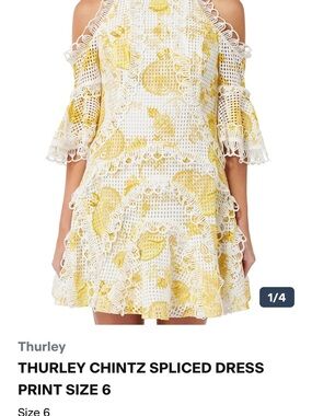 Yellow and White Lace-Trim Cold-Shoulder Mini Dress